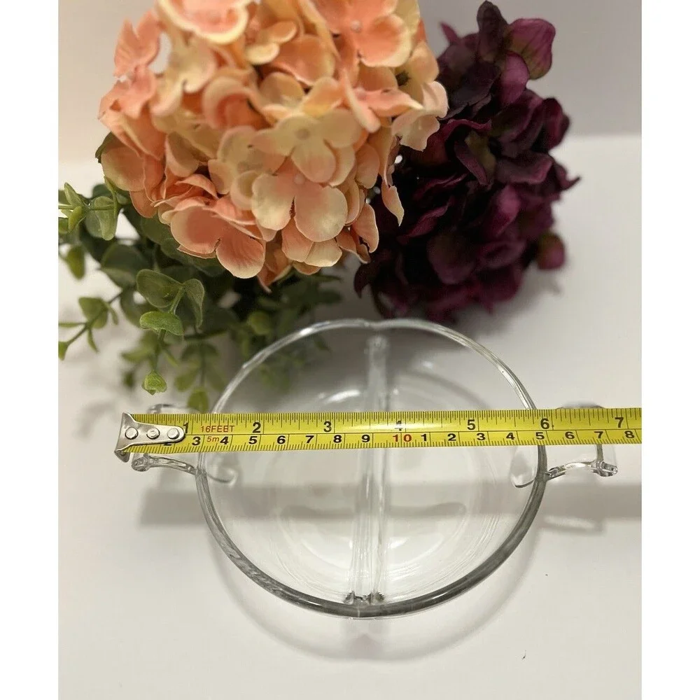 Vintage Clear Glass Divided Relish Dish Candy Nut Bowl w Handles 2 Section
